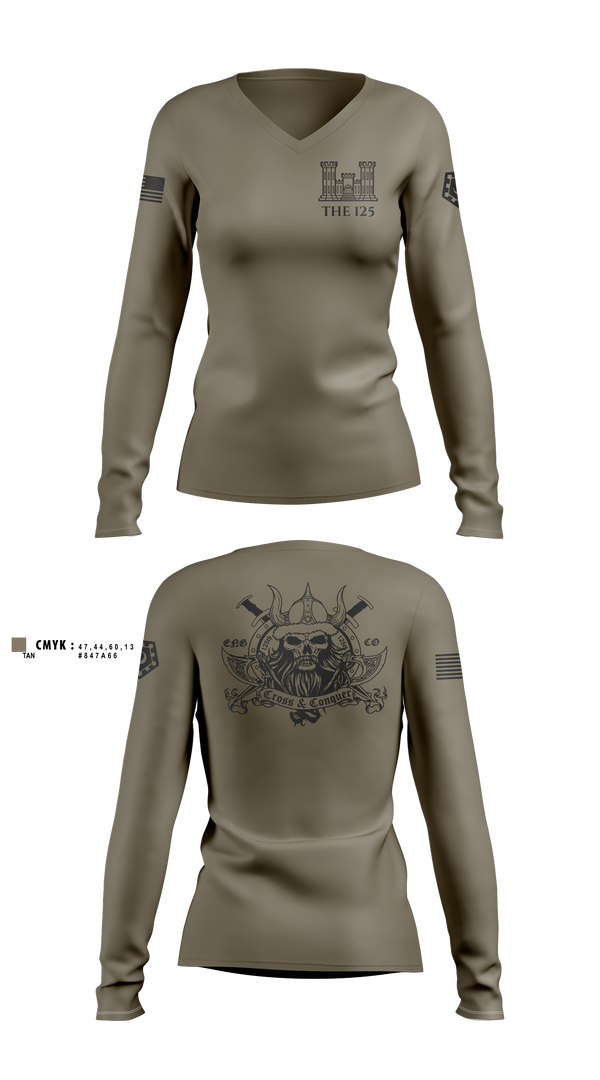 Womens Long Sleeve Vneck Shirt, 125 ENGINEER COMPANY, National Guard, Teamtime, Team time, sublimation, custom sports apparel, team uniforms, spirit wear, spiritwear, sports uniforms, custom shirts, team store, custom team store, fundraiser sports, apparel fundraiser