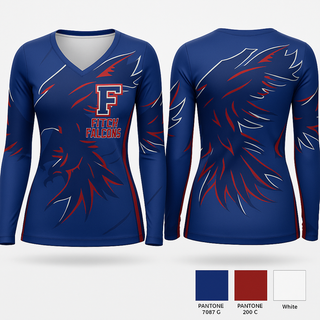 Womens Long Sleeve Vneck Shirt, Fitch Falcons, Women's Soccer, Teamtime, Team time, sublimation, custom sports apparel, team uniforms, spirit wear, spiritwear, sports uniforms, custom shirts, team store, custom team store, fundraiser sports, apparel fundraiser