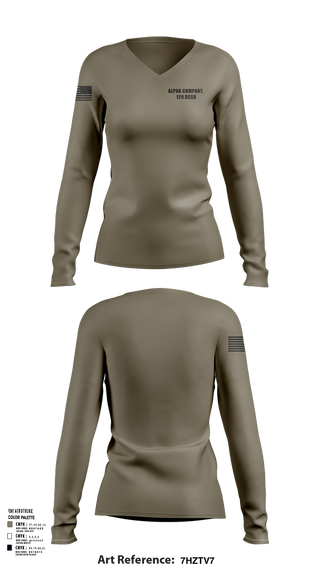 Womens Long Sleeve Vneck Shirt, Alpha Company, 129 DSSB, , Teamtime, Team time, sublimation, custom sports apparel, team uniforms, spirit wear, spiritwear, sports uniforms, custom shirts, team store, custom team store, fundraiser sports, apparel fundraiser