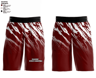 Womens Basketball Shorts, Frankfort, Women's Basketball, Teamtime, Team time, sublimation, custom sports apparel, team uniforms, spirit wear, spiritwear, sports uniforms, custom shirts, team store, custom team store, fundraiser sports, apparel fundraiser