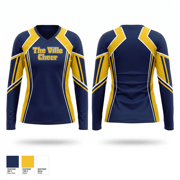 Womens Long Sleeve Vneck Shirt, The Ville Cheer, Cheer, Teamtime, Team time, sublimation, custom sports apparel, team uniforms, spirit wear, spiritwear, sports uniforms, custom shirts, team store, custom team store, fundraiser sports, apparel fundraiser