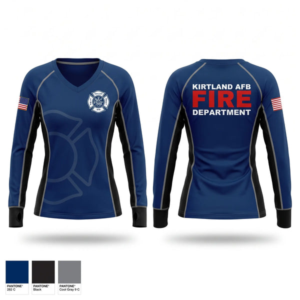 Womens Long Sleeve Vneck Shirt, Kirtland AFB Fire Department, Fire Department, Teamtime, Team time, sublimation, custom sports apparel, team uniforms, spirit wear, spiritwear, sports uniforms, custom shirts, team store, custom team store, fundraiser sports, apparel fundraiser