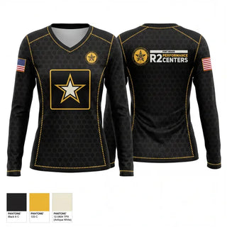 Womens Long Sleeve Vneck Shirt, Fort Bragg Ready and Resilient, Army, Teamtime, Team time, sublimation, custom sports apparel, team uniforms, spirit wear, spiritwear, sports uniforms, custom shirts, team store, custom team store, fundraiser sports, apparel fundraiser