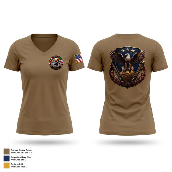 Womens Short Sleeve Vneck Shirt, 408th Contracting Support Brigade, Army, Teamtime, Team time, sublimation, custom sports apparel, team uniforms, spirit wear, spiritwear, sports uniforms, custom shirts, team store, custom team store, fundraiser sports, apparel fundraiser