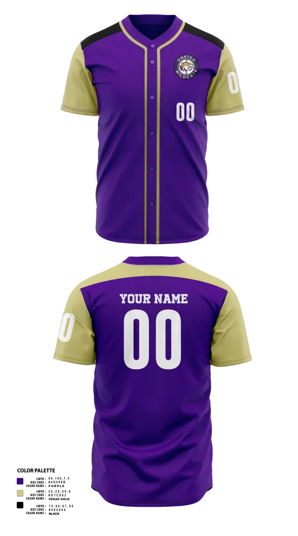 Full Button Baseball Jersey, Onsted Wildcats, Baseball, Teamtime, Team time, sublimation, custom sports apparel, team uniforms, spirit wear, spiritwear, sports uniforms, custom shirts, team store, custom team store, fundraiser sports, apparel fundraiser