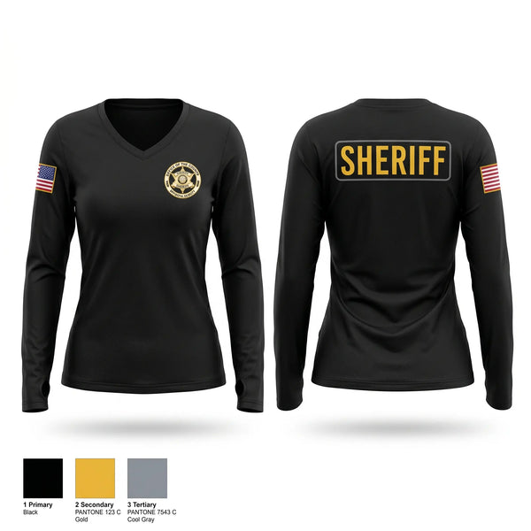 Womens Long Sleeve Vneck Shirt, Spalding County Sheriff’s Office, Police, Teamtime, Team time, sublimation, custom sports apparel, team uniforms, spirit wear, spiritwear, sports uniforms, custom shirts, team store, custom team store, fundraiser sports, apparel fundraiser