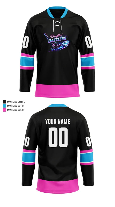 Hockey Jersey, Danglin’ Dazzlers, Ice Hockey, Teamtime, Team time, sublimation, custom sports apparel, team uniforms, spirit wear, spiritwear, sports uniforms, custom shirts, team store, custom team store, fundraiser sports, apparel fundraiser