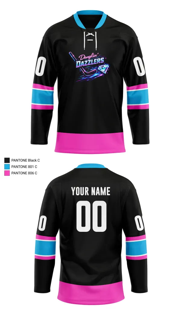 Hockey Jersey, Danglin’ Dazzlers, Ice Hockey, Teamtime, Team time, sublimation, custom sports apparel, team uniforms, spirit wear, spiritwear, sports uniforms, custom shirts, team store, custom team store, fundraiser sports, apparel fundraiser