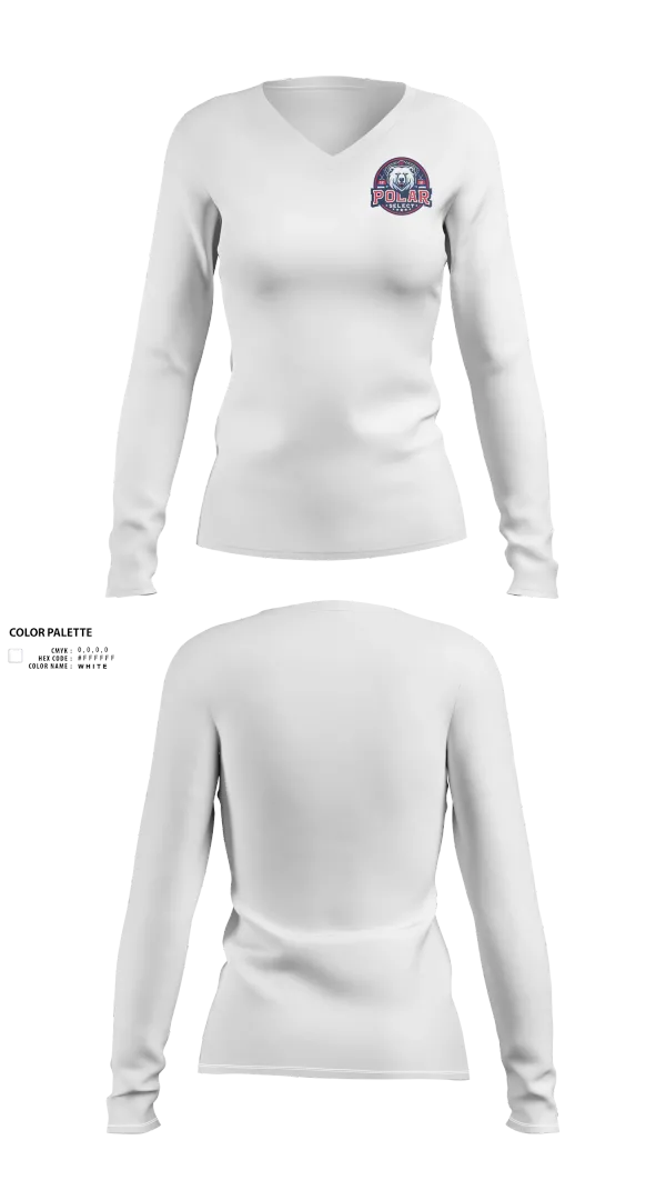 Womens Long Sleeve Vneck Shirt, Polar Select, Ice Hockey, Teamtime, Team time, sublimation, custom sports apparel, team uniforms, spirit wear, spiritwear, sports uniforms, custom shirts, team store, custom team store, fundraiser sports, apparel fundraiser
