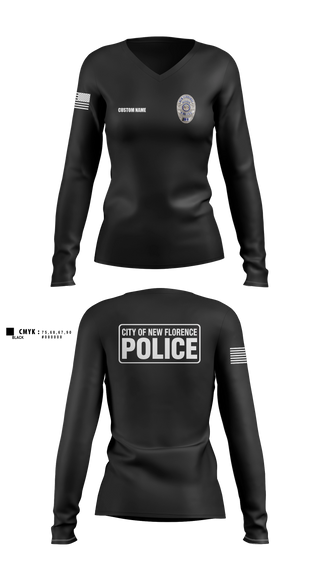 Womens Long Sleeve Vneck Shirt, New Florence Police Department, Police, Teamtime, Team time, sublimation, custom sports apparel, team uniforms, spirit wear, spiritwear, sports uniforms, custom shirts, team store, custom team store, fundraiser sports, apparel fundraiser
