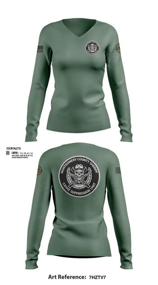 Womens Long Sleeve Vneck Shirt, Montgomery county sheriff’s office, Police, Teamtime, Team time, sublimation, custom sports apparel, team uniforms, spirit wear, spiritwear, sports uniforms, custom shirts, team store, custom team store, fundraiser sports, apparel fundraiser