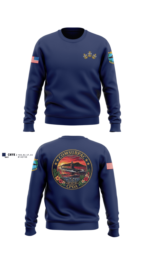 Crew Neck Sweatshirt, COMSUBPAC CPOA, Navy, Teamtime, Team time, sublimation, custom sports apparel, team uniforms, spirit wear, spiritwear, sports uniforms, custom shirts, team store, custom team store, fundraiser sports, apparel fundraiser