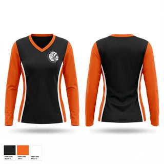 Womens Long Sleeve Vneck Shirt, Apache Warriors, Cross Country, Teamtime, Team time, sublimation, custom sports apparel, team uniforms, spirit wear, spiritwear, sports uniforms, custom shirts, team store, custom team store, fundraiser sports, apparel fundraiser