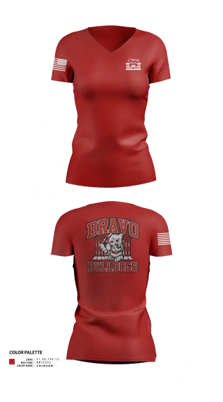 Womens Short Sleeve Vneck Shirt, Bravo Company “Bulldogs” 31st Engineer Battalion, , Teamtime, Team time, sublimation, custom sports apparel, team uniforms, spirit wear, spiritwear, sports uniforms, custom shirts, team store, custom team store, fundraiser sports, apparel fundraiser
