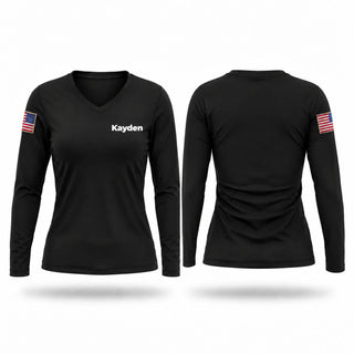 Womens Long Sleeve Vneck Shirt, Kayden, Fire Department, Teamtime, Team time, sublimation, custom sports apparel, team uniforms, spirit wear, spiritwear, sports uniforms, custom shirts, team store, custom team store, fundraiser sports, apparel fundraiser