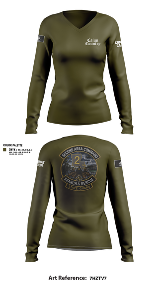 Womens Long Sleeve Vneck Shirt, Louisiana State Guard, Army, Teamtime, Team time, sublimation, custom sports apparel, team uniforms, spirit wear, spiritwear, sports uniforms, custom shirts, team store, custom team store, fundraiser sports, apparel fundraiser