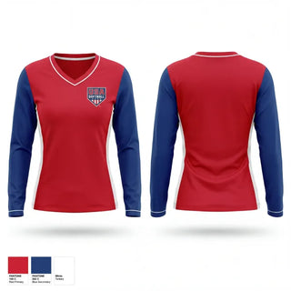 Womens Long Sleeve Vneck Shirt, USA Softball of Alaska, Softball, Teamtime, Team time, sublimation, custom sports apparel, team uniforms, spirit wear, spiritwear, sports uniforms, custom shirts, team store, custom team store, fundraiser sports, apparel fundraiser