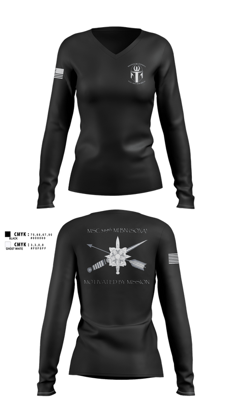 Womens Long Sleeve Vneck Shirt, MSC 389th MI BN (SO) (A), Army, Teamtime, Team time, sublimation, custom sports apparel, team uniforms, spirit wear, spiritwear, sports uniforms, custom shirts, team store, custom team store, fundraiser sports, apparel fundraiser