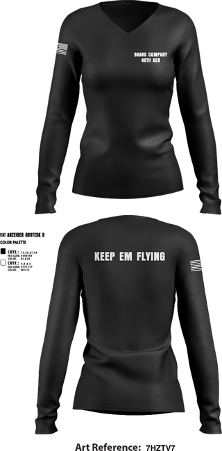 Womens Long Sleeve Vneck Shirt, Bravo company 46th ASB, , Teamtime, Team time, sublimation, custom sports apparel, team uniforms, spirit wear, spiritwear, sports uniforms, custom shirts, team store, custom team store, fundraiser sports, apparel fundraiser