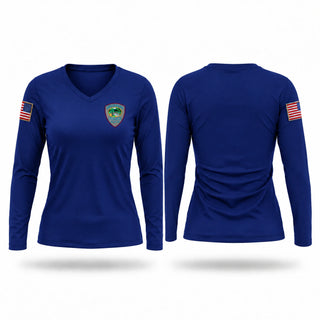 Womens Long Sleeve Vneck Shirt, LBPD, Police, Teamtime, Team time, sublimation, custom sports apparel, team uniforms, spirit wear, spiritwear, sports uniforms, custom shirts, team store, custom team store, fundraiser sports, apparel fundraiser