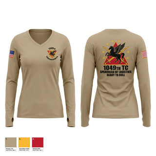 Womens Long Sleeve Vneck Shirt, 1049th Transportation Company, Army, Teamtime, Team time, sublimation, custom sports apparel, team uniforms, spirit wear, spiritwear, sports uniforms, custom shirts, team store, custom team store, fundraiser sports, apparel fundraiser