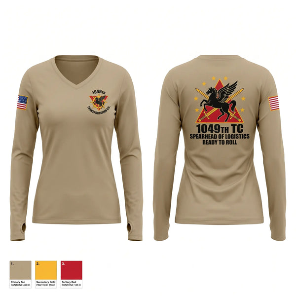 Womens Long Sleeve Vneck Shirt, 1049th Transportation Company, Army, Teamtime, Team time, sublimation, custom sports apparel, team uniforms, spirit wear, spiritwear, sports uniforms, custom shirts, team store, custom team store, fundraiser sports, apparel fundraiser