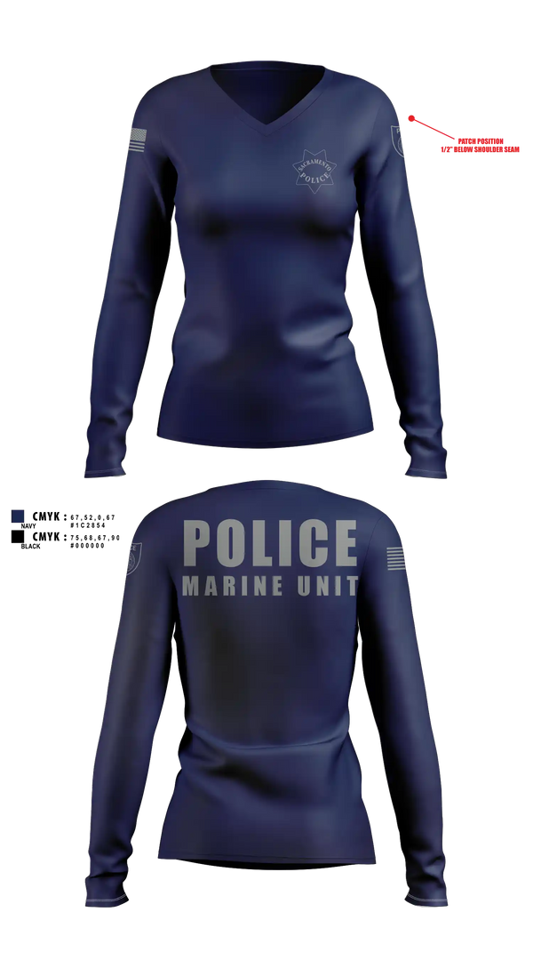Womens Long Sleeve Vneck Shirt, Sacramento Police Marine Unit, Police, Teamtime, Team time, sublimation, custom sports apparel, team uniforms, spirit wear, spiritwear, sports uniforms, custom shirts, team store, custom team store, fundraiser sports, apparel fundraiser
