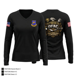 Womens Long Sleeve Vneck Shirt, STRIKE DFAC, Army, Teamtime, Team time, sublimation, custom sports apparel, team uniforms, spirit wear, spiritwear, sports uniforms, custom shirts, team store, custom team store, fundraiser sports, apparel fundraiser