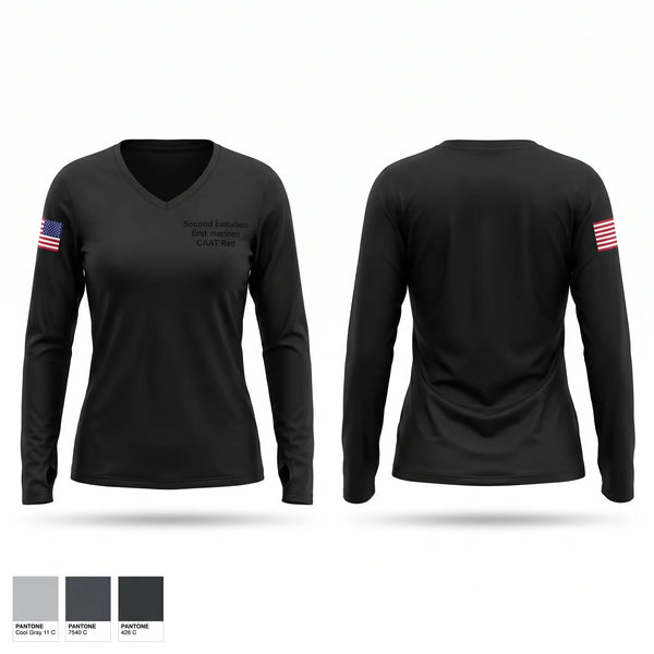 Womens Long Sleeve Vneck Shirt, Second battalion first marines CAAT Red, Marines, Teamtime, Team time, sublimation, custom sports apparel, team uniforms, spirit wear, spiritwear, sports uniforms, custom shirts, team store, custom team store, fundraiser sports, apparel fundraiser