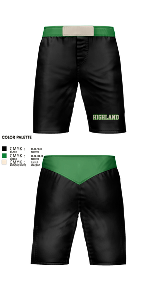Fight Shorts, Highland, Wrestling, Teamtime, Team time, sublimation, custom sports apparel, team uniforms, spirit wear, spiritwear, sports uniforms, custom shirts, team store, custom team store, fundraiser sports, apparel fundraiser