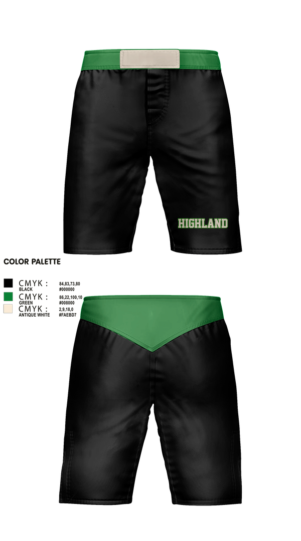 Fight Shorts, Highland, Wrestling, Teamtime, Team time, sublimation, custom sports apparel, team uniforms, spirit wear, spiritwear, sports uniforms, custom shirts, team store, custom team store, fundraiser sports, apparel fundraiser
