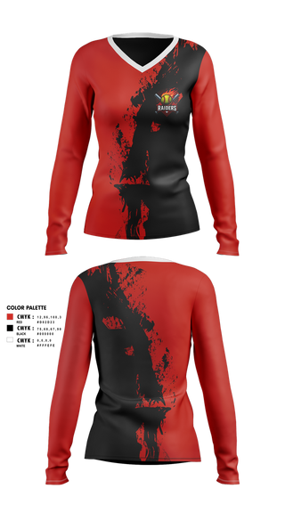 Womens Long Sleeve Vneck Shirt, Raiders, Softball, Teamtime, Team time, sublimation, custom sports apparel, team uniforms, spirit wear, spiritwear, sports uniforms, custom shirts, team store, custom team store, fundraiser sports, apparel fundraiser