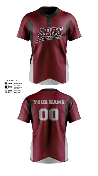 Two Button Softball Jersey, Santa Paula Girls Softball, Softball, Teamtime, Team time, sublimation, custom sports apparel, team uniforms, spirit wear, spiritwear, sports uniforms, custom shirts, team store, custom team store, fundraiser sports, apparel fundraiser