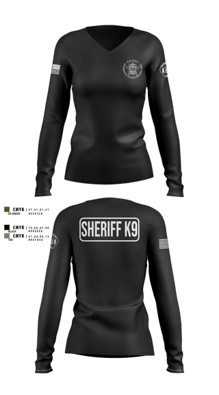 Womens Long Sleeve Vneck Shirt, Montgomery County Sheriff’s Office K9 Unit, Police, Teamtime, Team time, sublimation, custom sports apparel, team uniforms, spirit wear, spiritwear, sports uniforms, custom shirts, team store, custom team store, fundraiser sports, apparel fundraiser