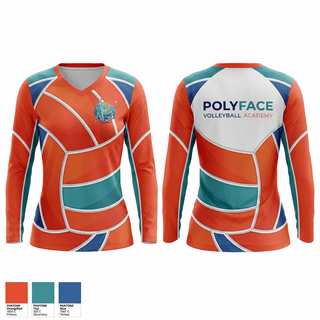 Womens Long Sleeve Vneck Shirt, PolyFace Volleyball Academy, Women's Volleyball, Teamtime, Team time, sublimation, custom sports apparel, team uniforms, spirit wear, spiritwear, sports uniforms, custom shirts, team store, custom team store, fundraiser sports, apparel fundraiser