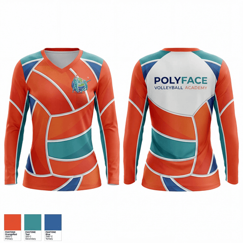 Womens Long Sleeve Vneck Shirt, PolyFace Volleyball Academy, Women's Volleyball, Teamtime, Team time, sublimation, custom sports apparel, team uniforms, spirit wear, spiritwear, sports uniforms, custom shirts, team store, custom team store, fundraiser sports, apparel fundraiser