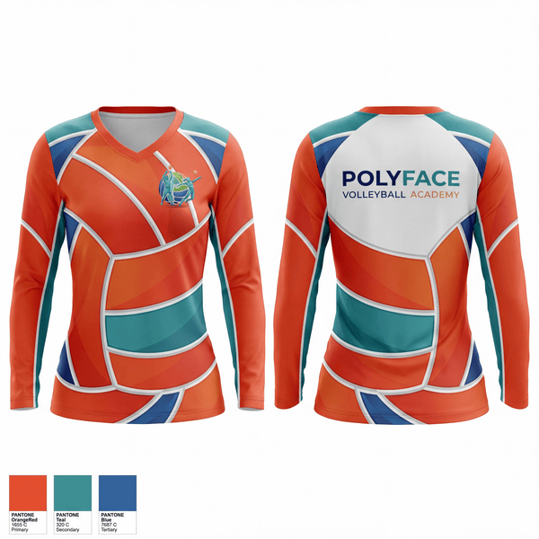 Womens Long Sleeve Vneck Shirt, PolyFace Volleyball Academy, Women's Volleyball, Teamtime, Team time, sublimation, custom sports apparel, team uniforms, spirit wear, spiritwear, sports uniforms, custom shirts, team store, custom team store, fundraiser sports, apparel fundraiser