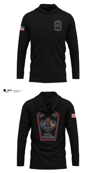 Long Sleeve Hooded Sun Shirt, Fairfax County Technical Rescue, Fire Department, Teamtime, Team time, sublimation, custom sports apparel, team uniforms, spirit wear, spiritwear, sports uniforms, custom shirts, team store, custom team store, fundraiser sports, apparel fundraiser