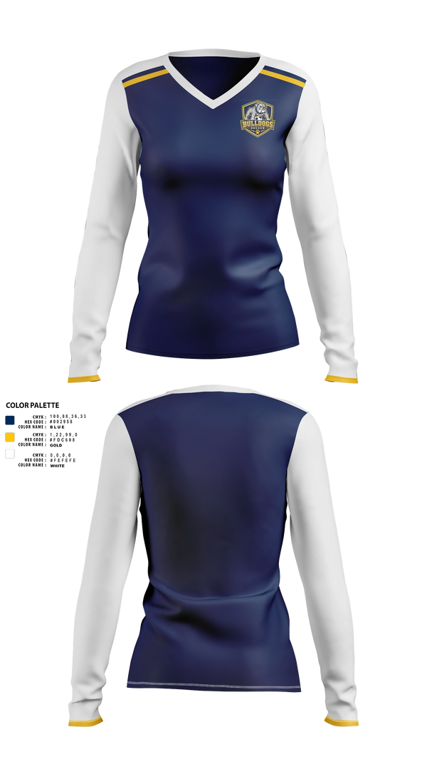 Womens Long Sleeve Vneck Shirt, Bladenboro Bulldogs, Women's Soccer, Teamtime, Team time, sublimation, custom sports apparel, team uniforms, spirit wear, spiritwear, sports uniforms, custom shirts, team store, custom team store, fundraiser sports, apparel fundraiser