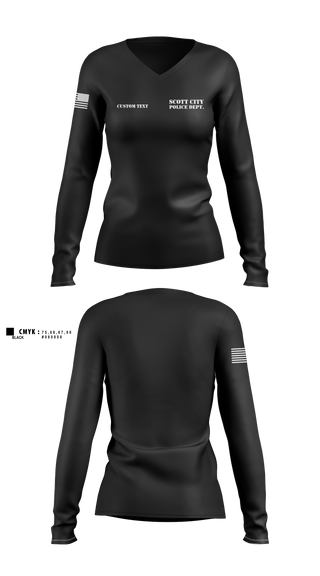 Womens Long Sleeve Vneck Shirt, SCOTT CITY POLICE DEPT., Police, Teamtime, Team time, sublimation, custom sports apparel, team uniforms, spirit wear, spiritwear, sports uniforms, custom shirts, team store, custom team store, fundraiser sports, apparel fundraiser