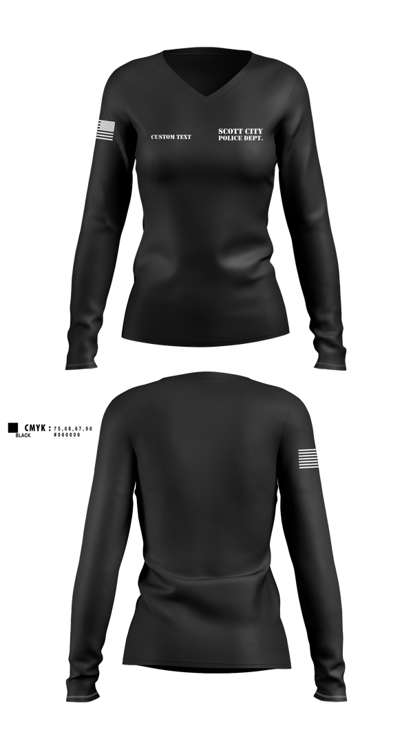 Womens Long Sleeve Vneck Shirt, SCOTT CITY POLICE DEPT., Police, Teamtime, Team time, sublimation, custom sports apparel, team uniforms, spirit wear, spiritwear, sports uniforms, custom shirts, team store, custom team store, fundraiser sports, apparel fundraiser