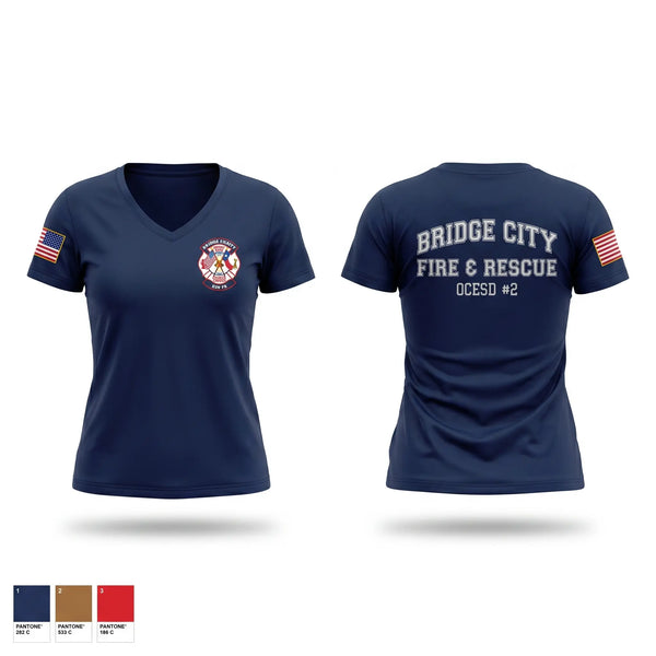 Womens Short Sleeve Vneck Shirt, Bridge City Fire Department, Fire Department, Teamtime, Team time, sublimation, custom sports apparel, team uniforms, spirit wear, spiritwear, sports uniforms, custom shirts, team store, custom team store, fundraiser sports, apparel fundraiser