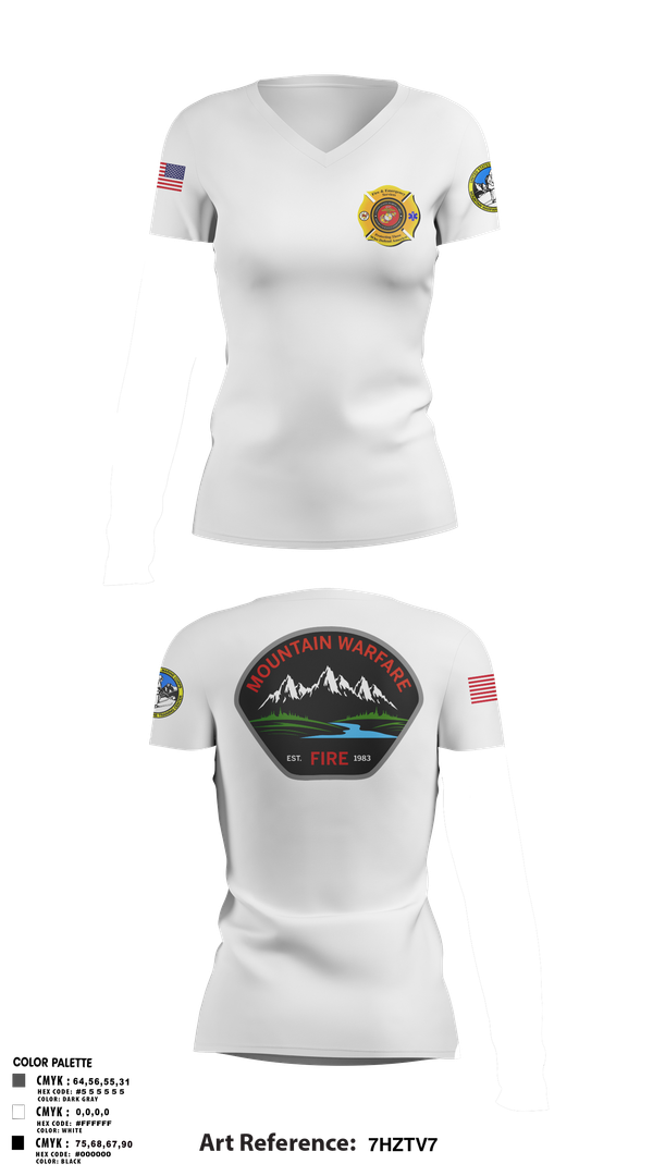 Womens Short Sleeve Vneck Shirt, Marine Corps Mountain Warfare Training Center Fire Department, , Teamtime, Team time, sublimation, custom sports apparel, team uniforms, spirit wear, spiritwear, sports uniforms, custom shirts, team store, custom team store, fundraiser sports, apparel fundraiser