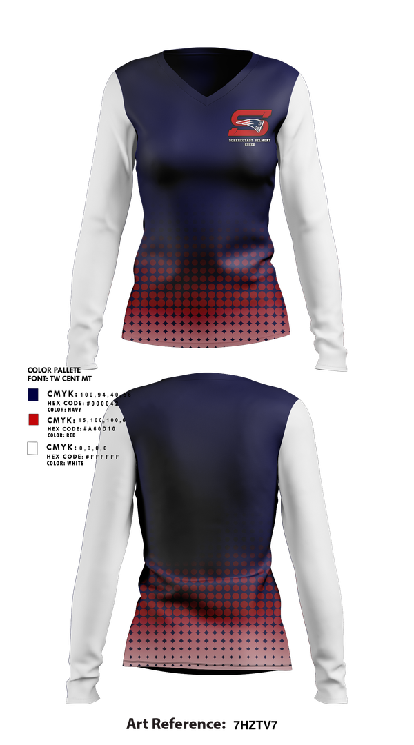 Womens Long Sleeve Vneck Shirt, Schenectady Belmont Football & Cheer, , Teamtime, Team time, sublimation, custom sports apparel, team uniforms, spirit wear, spiritwear, sports uniforms, custom shirts, team store, custom team store, fundraiser sports, apparel fundraiser