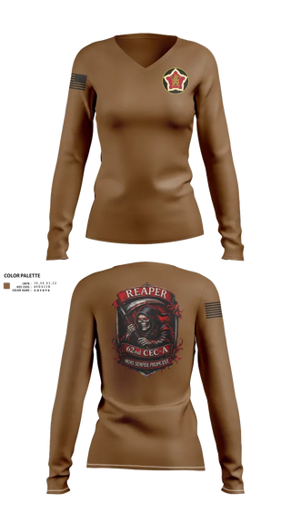 Womens Long Sleeve Vneck Shirt, 62ND CEC-A, Army, Teamtime, Team time, sublimation, custom sports apparel, team uniforms, spirit wear, spiritwear, sports uniforms, custom shirts, team store, custom team store, fundraiser sports, apparel fundraiser