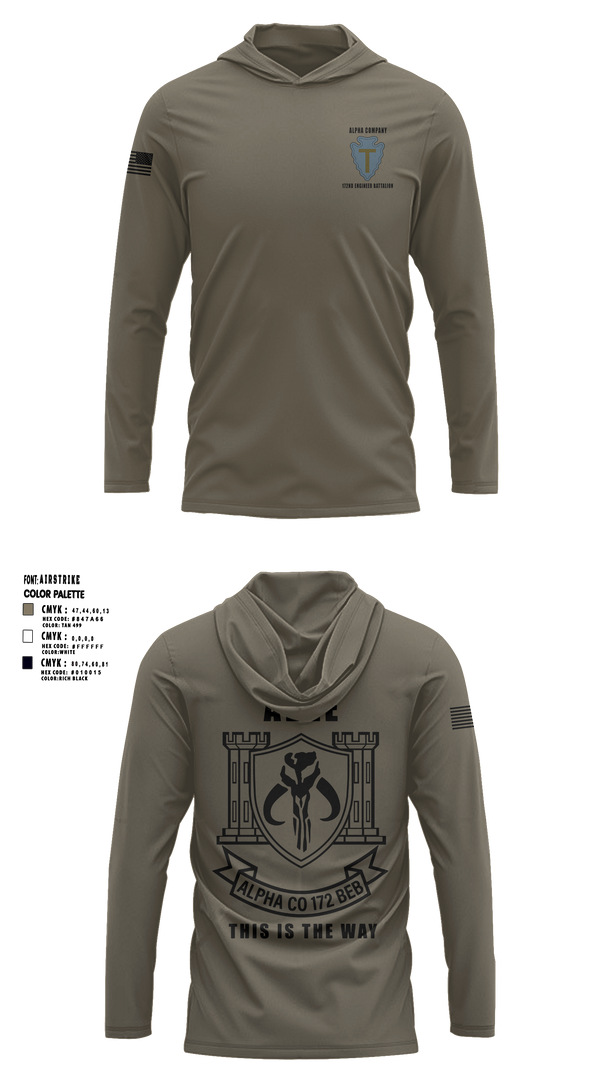 Long Sleeve Performance Shirt with hood, A Co 172 BEB, National Guard, Teamtime, Team time, sublimation, custom sports apparel, team uniforms, spirit wear, spiritwear, sports uniforms, custom shirts, team store, custom team store, fundraiser sports, apparel fundraiser