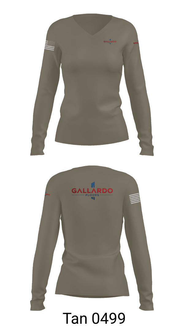 Womens Long Sleeve Vneck Shirt, Gallardo Floor’s, Army, Teamtime, Team time, sublimation, custom sports apparel, team uniforms, spirit wear, spiritwear, sports uniforms, custom shirts, team store, custom team store, fundraiser sports, apparel fundraiser