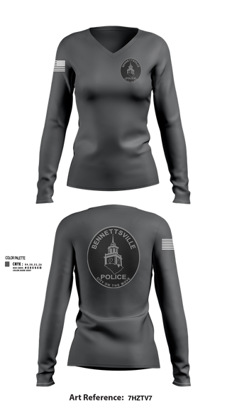 Womens Long Sleeve Vneck Shirt, Bennettsville Police, Police, Teamtime, Team time, sublimation, custom sports apparel, team uniforms, spirit wear, spiritwear, sports uniforms, custom shirts, team store, custom team store, fundraiser sports, apparel fundraiser