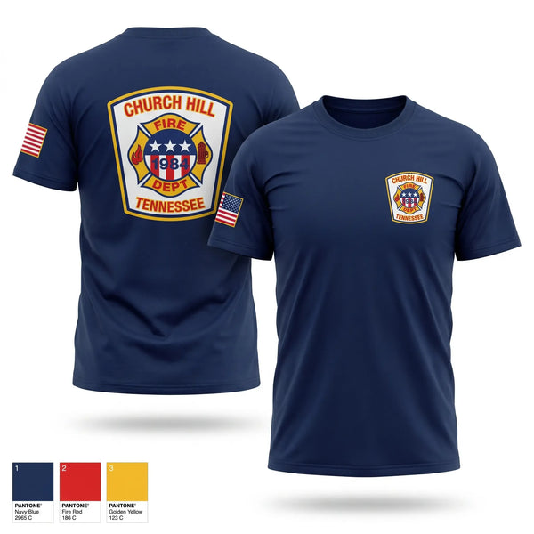 Old School Cotton Feel Shirt, Church Hill Fire Department, Fire Department, Teamtime, Team time, sublimation, custom sports apparel, team uniforms, spirit wear, spiritwear, sports uniforms, custom shirts, team store, custom team store, fundraiser sports, apparel fundraiser