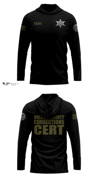 Long Sleeve hooded sunshirt, Volusia County CERT, Police, Teamtime, Team time, sublimation, custom sports apparel, team uniforms, spirit wear, spiritwear, sports uniforms, custom shirts, team store, custom team store, fundraiser sports, apparel fundraiser